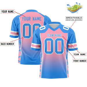 Custom Light Pink Powder Blue Gradient Personalized Side Pattern Authentic Football Jersey