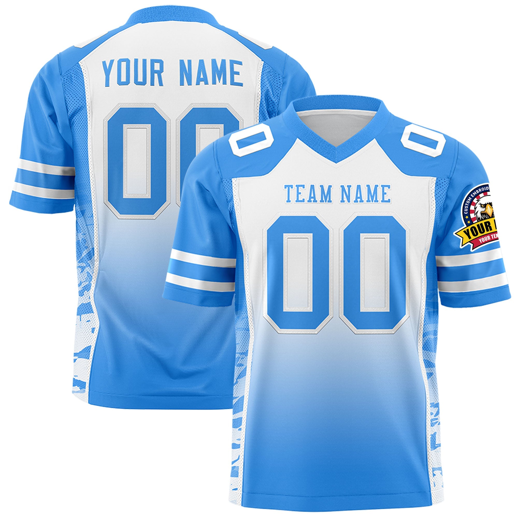 Custom White Powder Blue Gradient Personalized Side Pattern Authentic Football Jersey