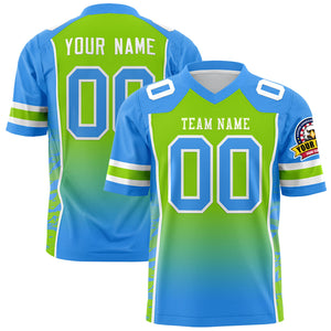 Custom Neon Green Powder Blue Gradient Personalized Side Pattern Authentic Football Jersey