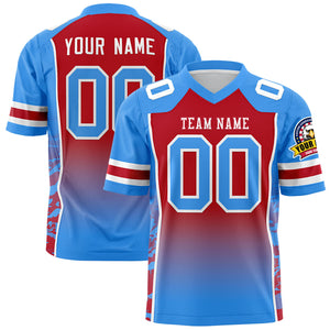 Custom Red Powder Blue Gradient Personalized Side Pattern Authentic Football Jersey