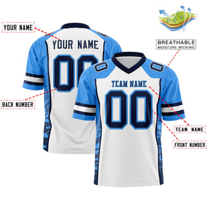 Custom White Powder Blue-Navy Raglan Sleeves Personalized Side Pattern Authentic Football Jersey