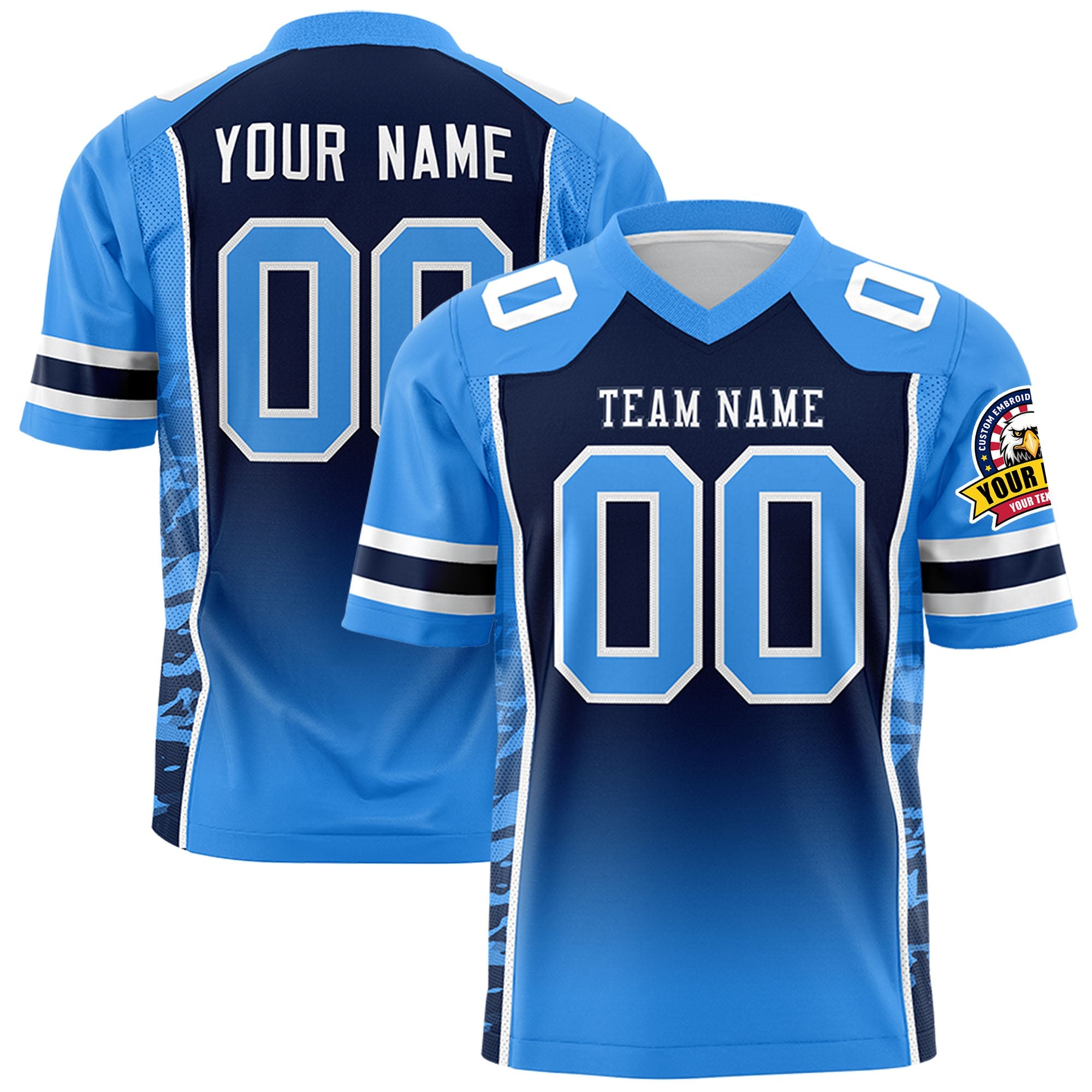 Custom Navy Powder Blue Gradient Personalized Side Pattern Authentic Football Jersey