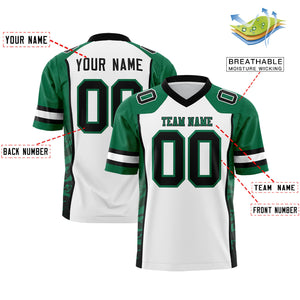 Custom White Kelly Green-Black Raglan Sleeves Personalized Side Pattern Authentic Football Jersey