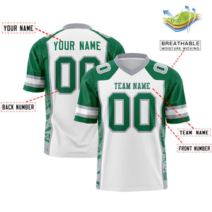 Custom White Kelly Green-Gray Raglan Sleeves Personalized Side Pattern Authentic Football Jersey