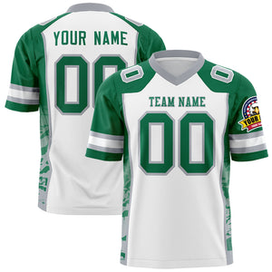 Custom White Kelly Green-Gray Raglan Sleeves Personalized Side Pattern Authentic Football Jersey