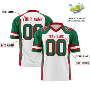 Custom White Kelly Green-Red Raglan Sleeves Personalized Side Pattern Authentic Football Jersey