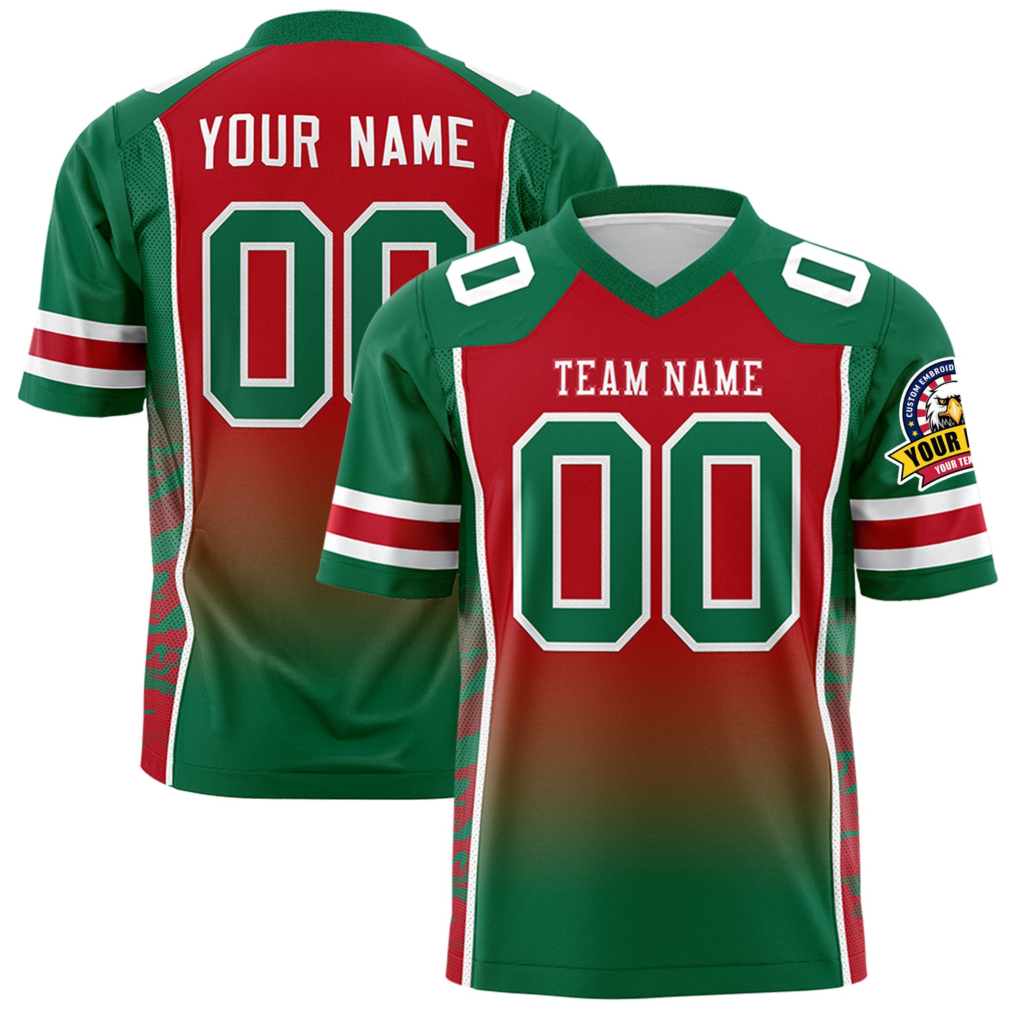 Custom Red Kelly Green Gradient Personalized Side Pattern Authentic Football Jersey