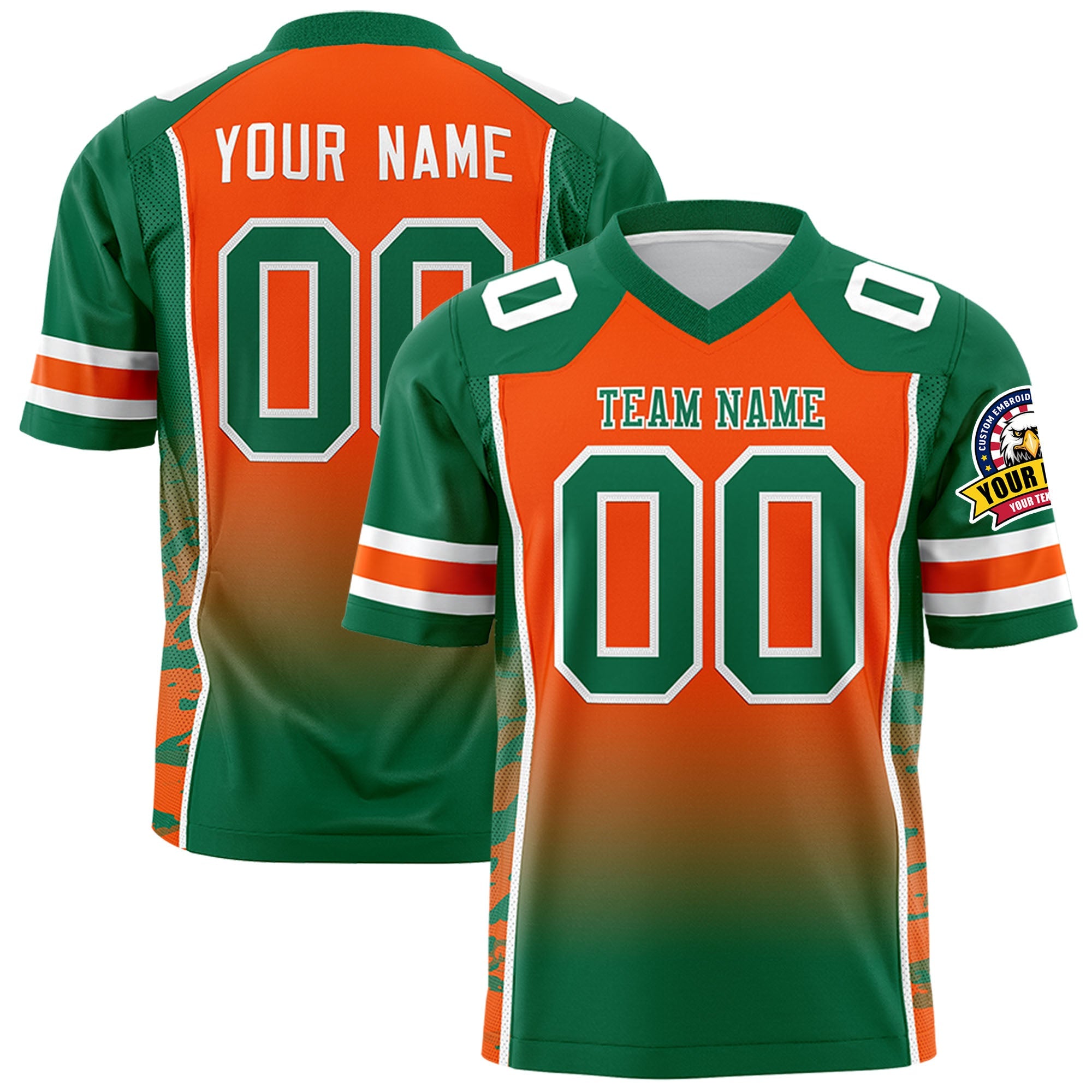 Custom Orange Kelly Green Gradient Personalized Side Pattern Authentic Football Jersey