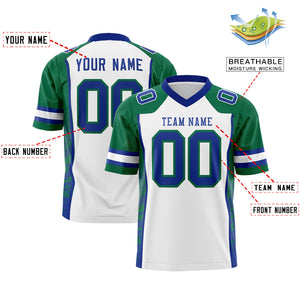 Custom White Kelly Green-Royal Raglan Sleeves Personalized Side Pattern Authentic Football Jersey