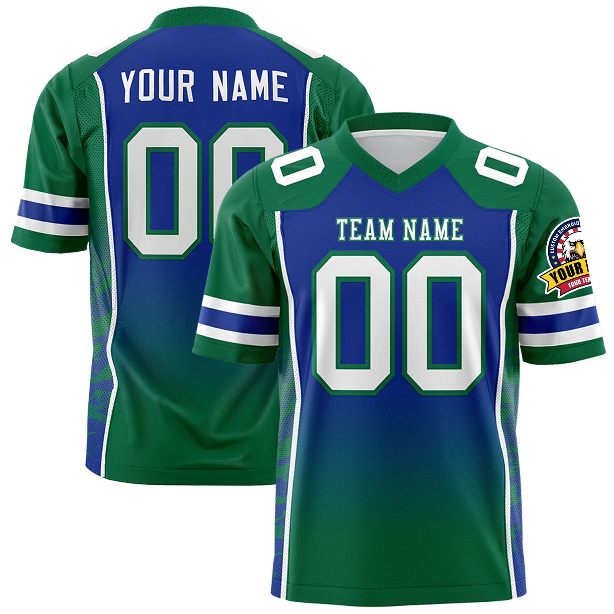 Custom Royal Kelly Green Gradient Personalized Side Pattern Authentic Football Jersey