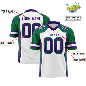 Custom White Kelly Green-Purple Raglan Sleeves Personalized Side Pattern Authentic Football Jersey