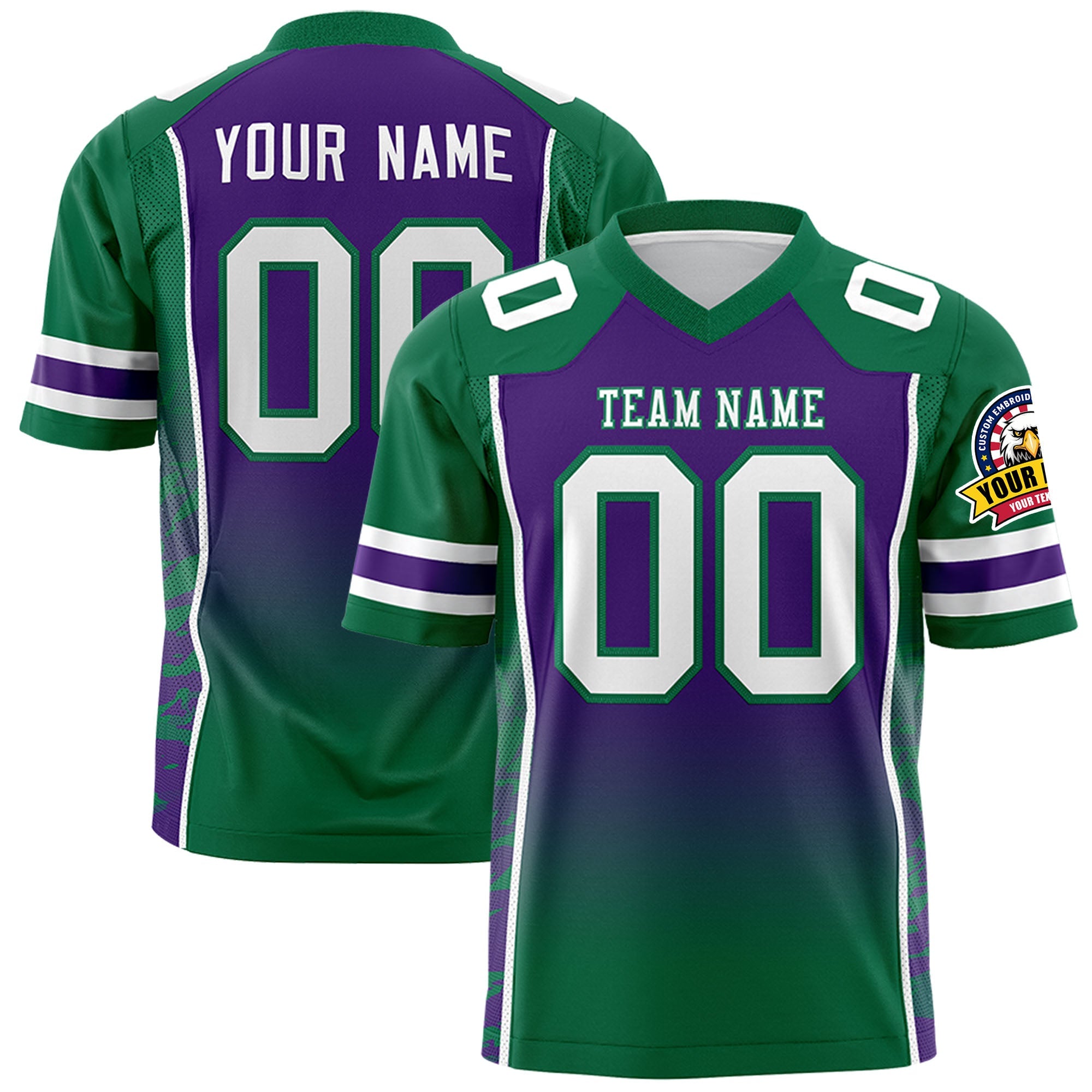 Custom Purple Kelly Green Gradient Personalized Side Pattern Authentic Football Jersey