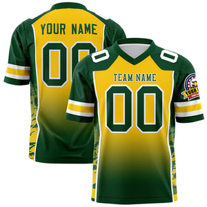 Custom Gold Green Gradient Personalized Side Pattern Authentic Football Jersey