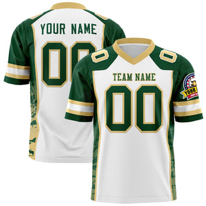 Custom White Green-Khaki Raglan Sleeves Personalized Side Pattern Authentic Football Jersey