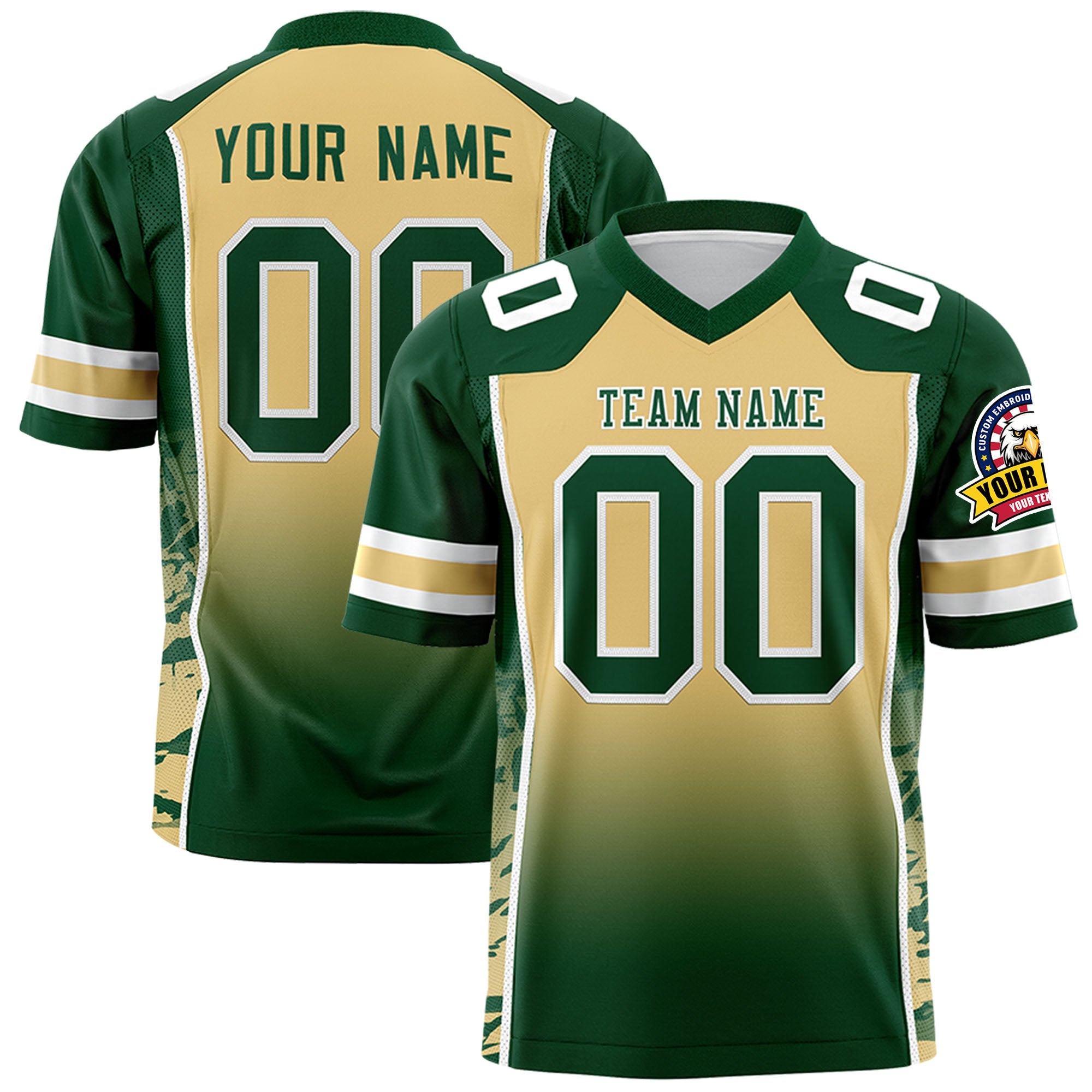 Custom Khaki Green Gradient Personalized Side Pattern Authentic Football Jersey