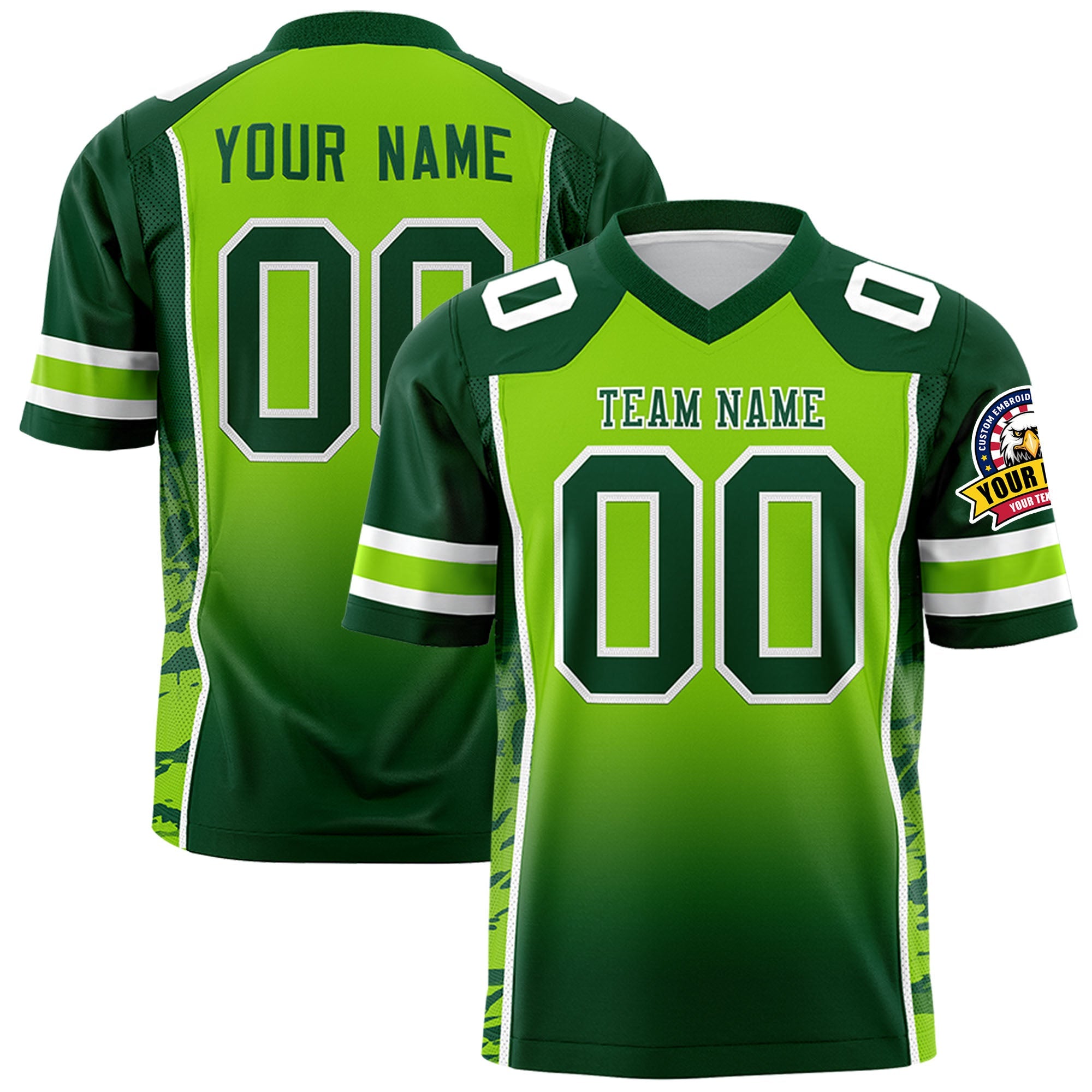 Custom Neon Green Green Gradient Personalized Side Pattern Authentic Football Jersey