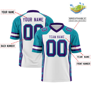 Custom White Teal-Purple Raglan Sleeves Personalized Side Pattern Authentic Football Jersey