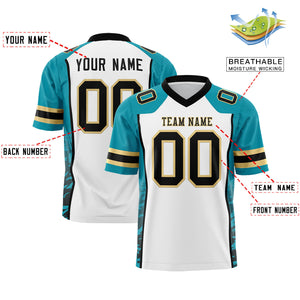 Custom White Teal-Black Raglan Sleeves Personalized Side Pattern Authentic Football Jersey