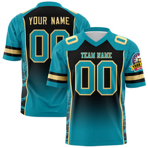 Custom Black Teal Gradient Personalized Side Pattern Authentic Football Jersey