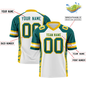 Custom White Aqua-Gold Raglan Sleeves Personalized Side Pattern Authentic Football Jersey