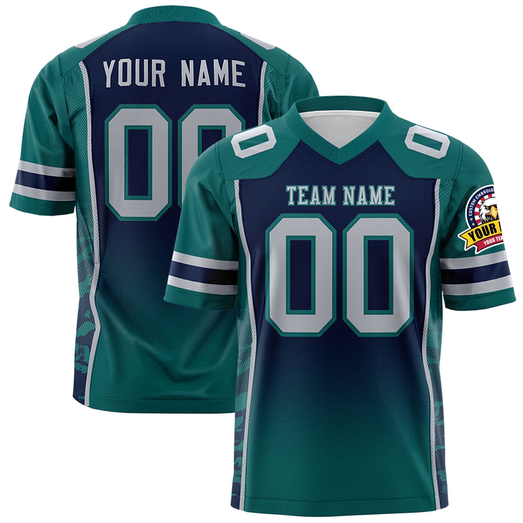 Custom Navy Aqua Gradient Personalized Side Pattern Authentic Football Jersey