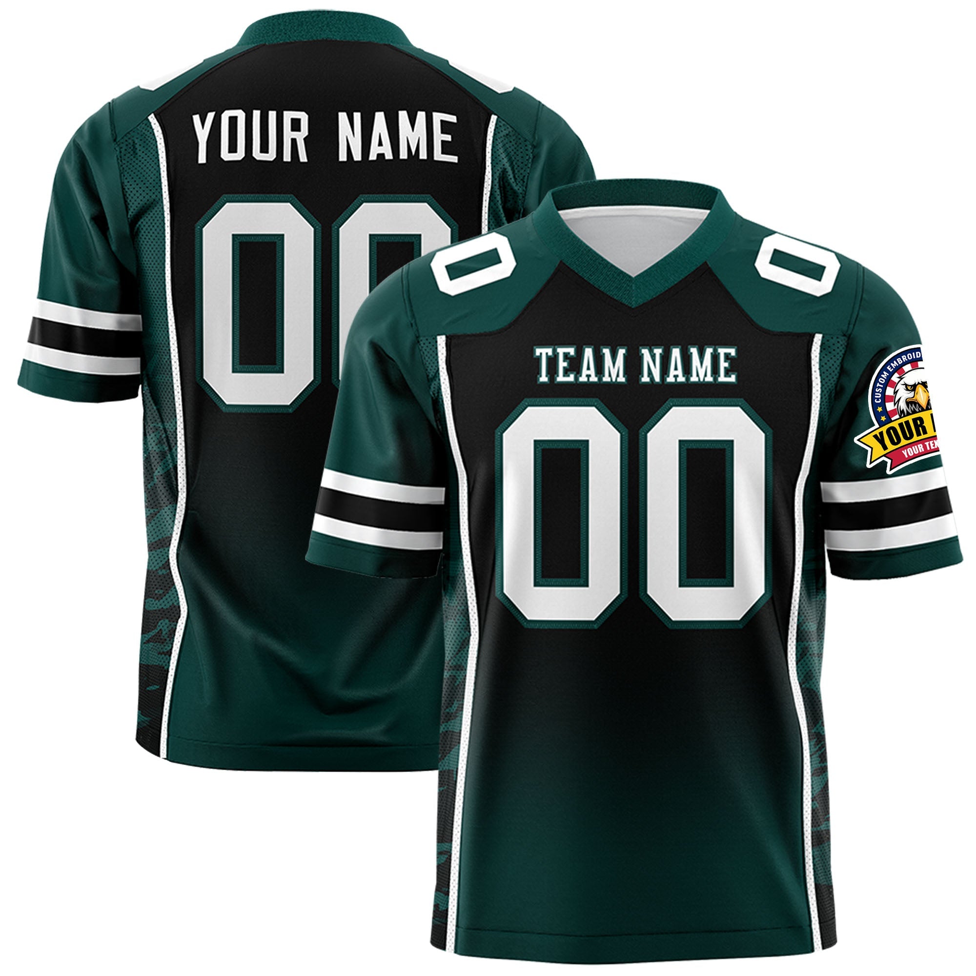 Custom Black Midnight Green Gradient Personalized Side Pattern Authentic Football Jersey