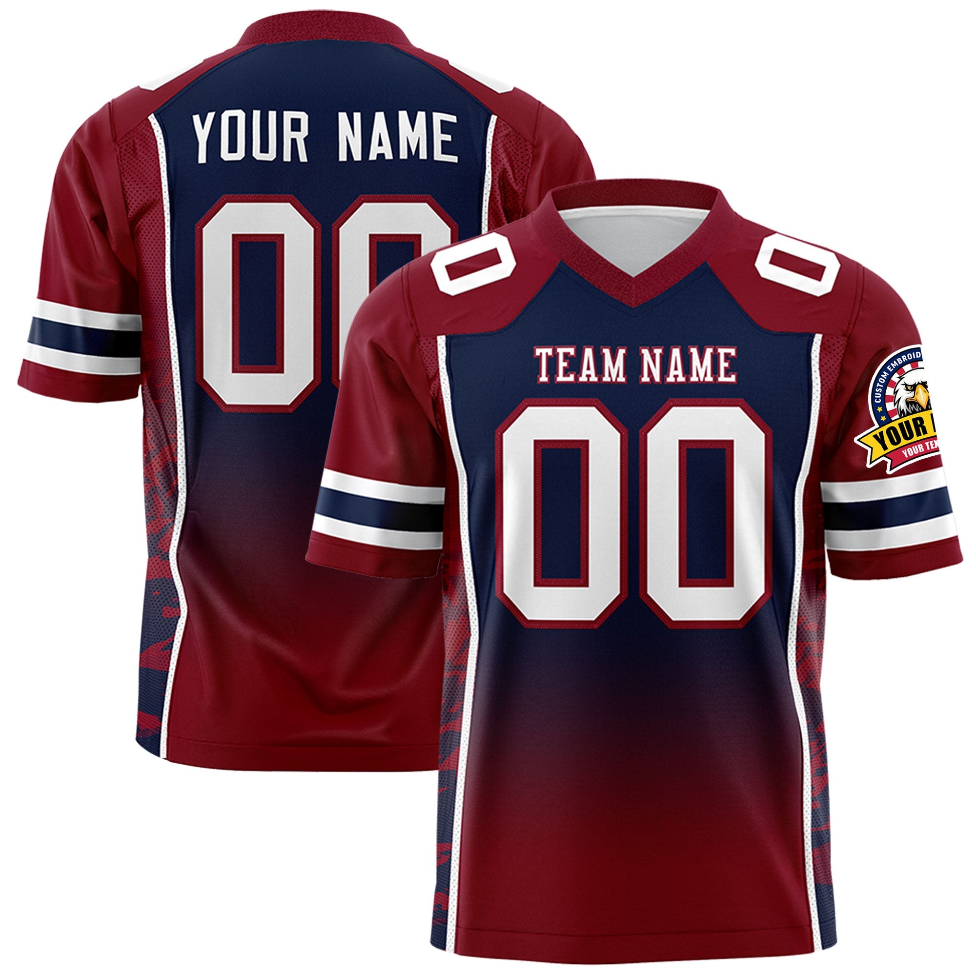 Custom Navy Crimson Gradient Personalized Side Pattern Authentic Football Jersey