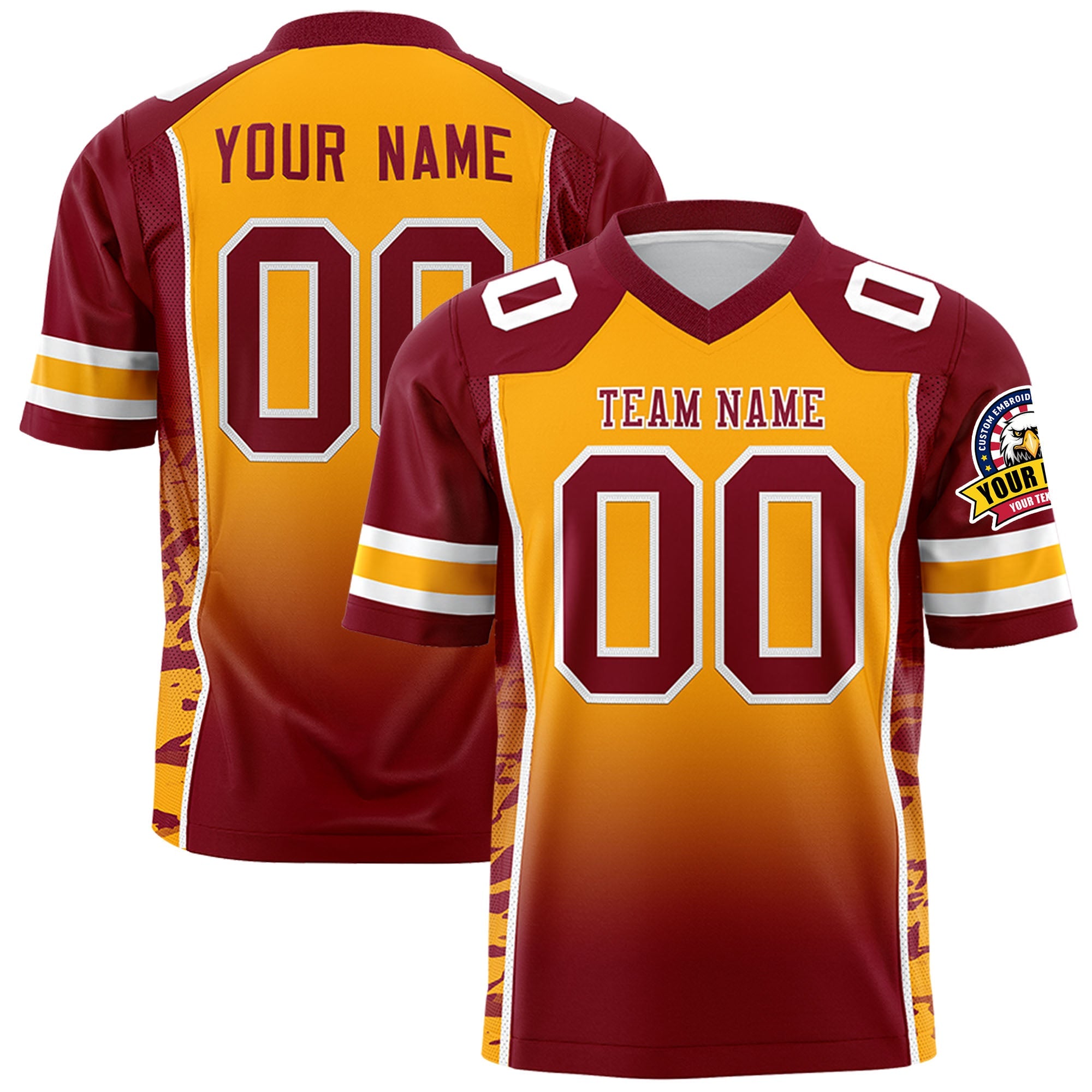 Custom Yellow Crimson Gradient Personalized Side Pattern Authentic Football Jersey