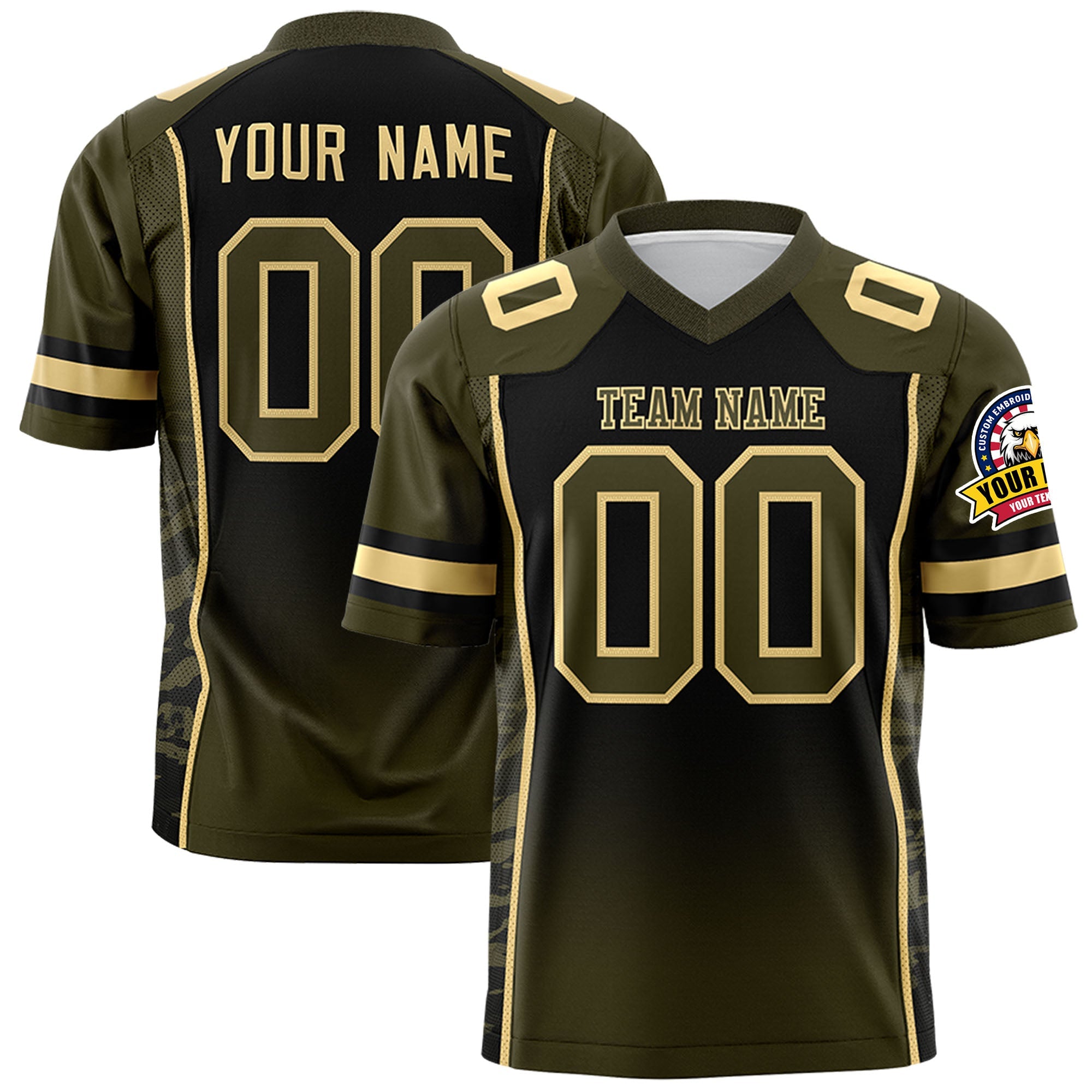 Custom Black Olive Gradient Personalized Side Pattern Authentic Football Jersey