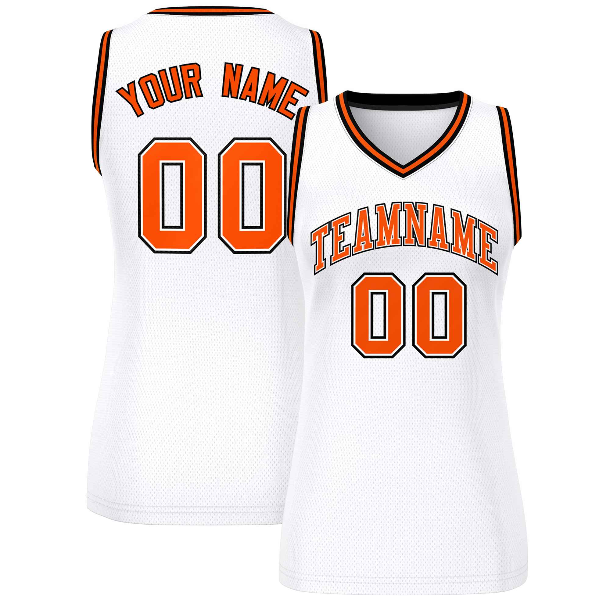 Custom White Orange-Black Classic Tops Mesh Basketball Jersey for Women