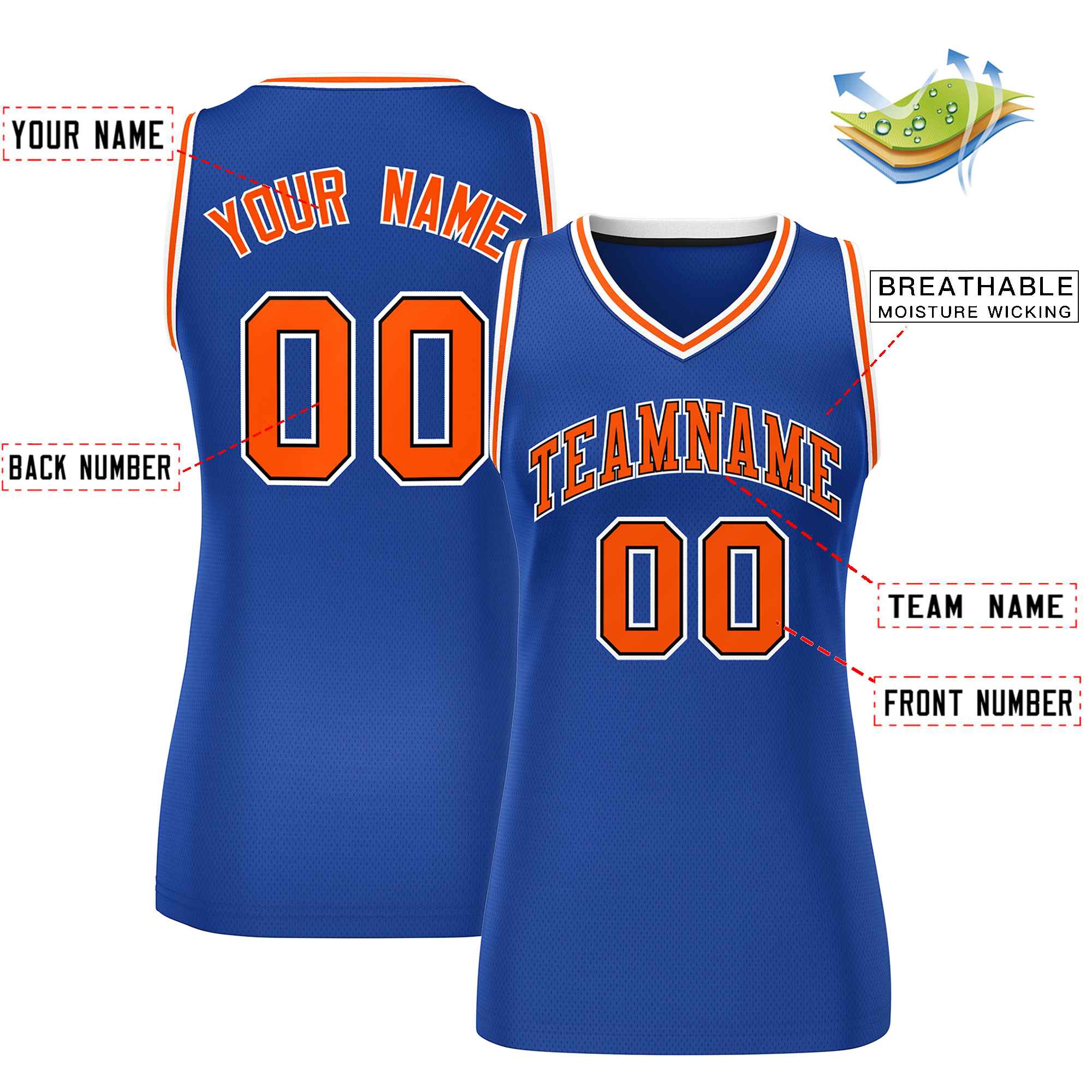 Custom Royal Orange-White Classic Tops Mesh Basketball Jersey for Women