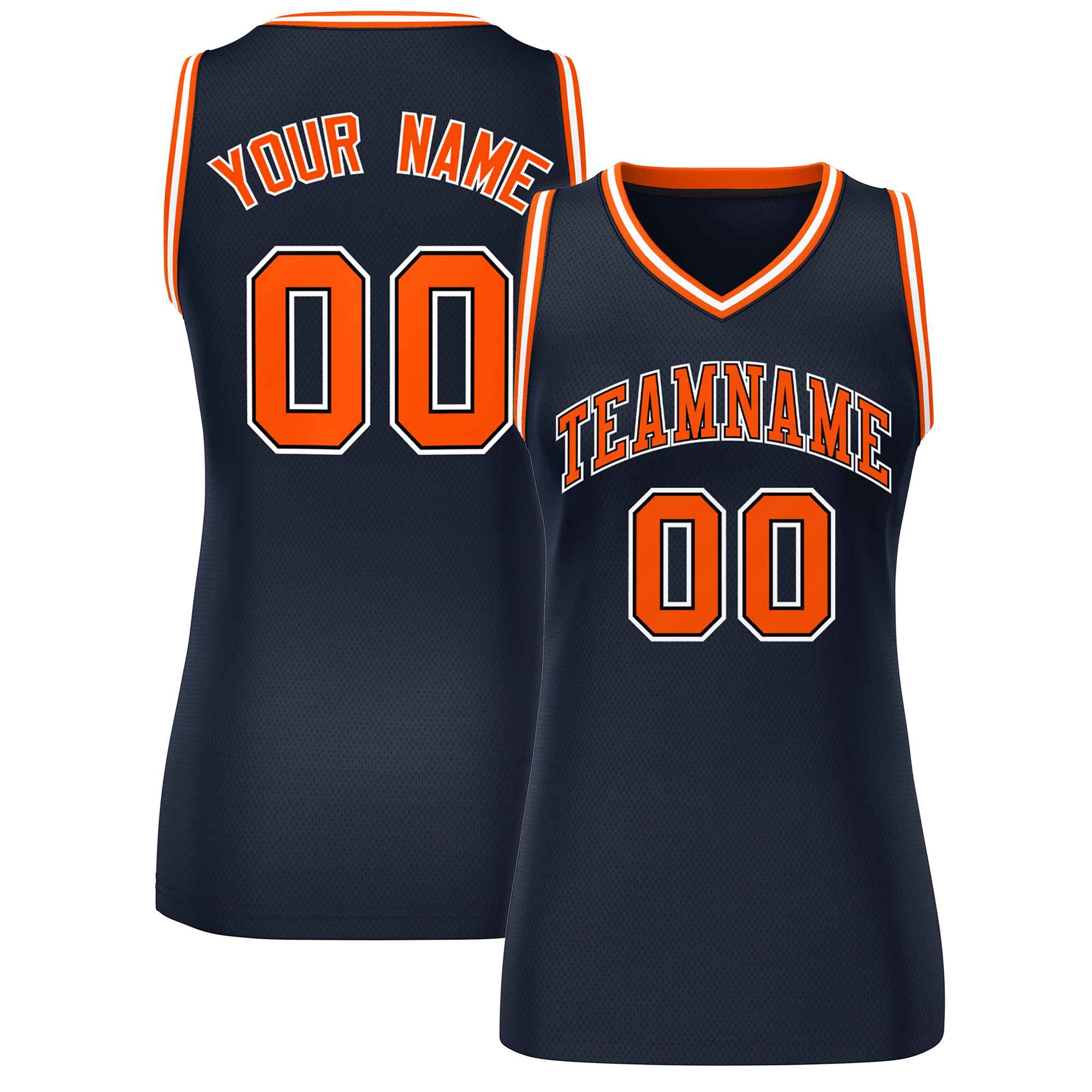 Custom Navy Blue Orange-White Classic Tops Mesh Basketball Jersey for Women