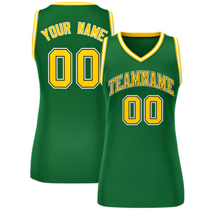 Custom Green Gold-White Classic Tops Mesh Basketball Jersey for Women