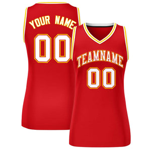 Custom Red White-Gold Classic Tops Mesh Basketball Jersey for Women