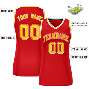 Custom Red Gold-White Classic Tops Mesh Basketball Jersey for Women