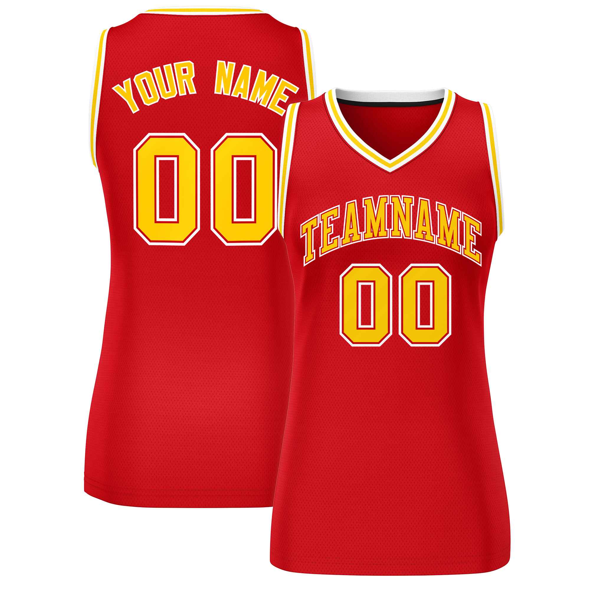 Custom Red Gold-White Classic Tops Mesh Basketball Jersey for Women