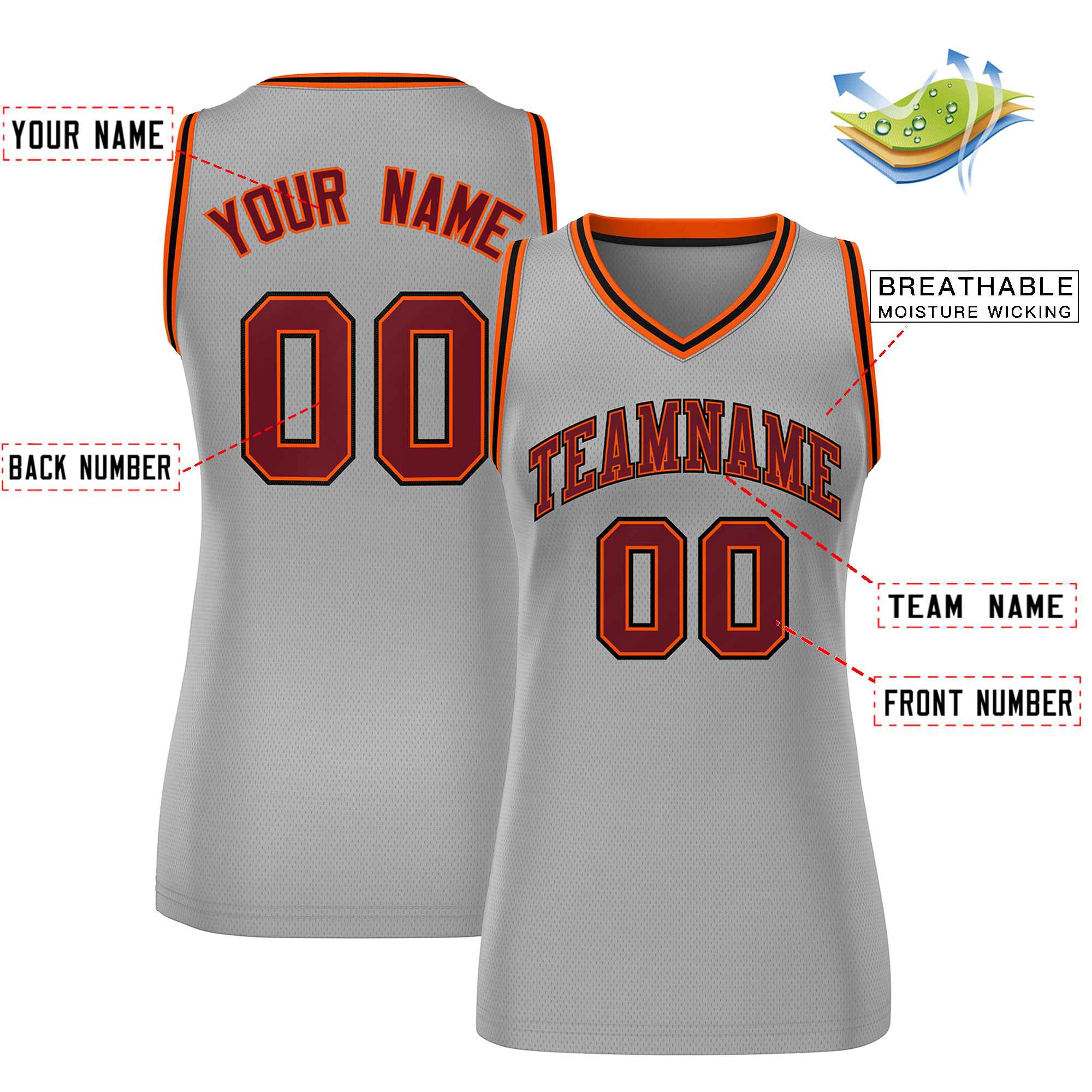 Custom Gray Maroon-Black Classic Tops Mesh Basketball Jersey for Women