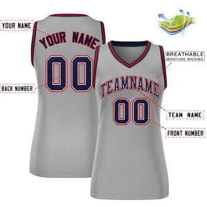 Custom Gray Navy-Red Classic Tops Mesh Basketball Jersey for Women