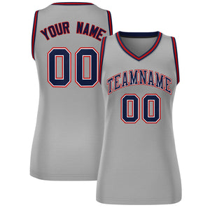 Custom Gray Navy-Red Classic Tops Mesh Basketball Jersey for Women