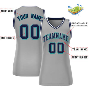 Custom Gray Navy-Aqua Classic Tops Mesh Basketball Jersey for Women