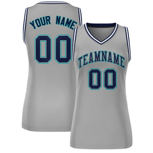 Custom Gray Navy-Aqua Classic Tops Mesh Basketball Jersey for Women