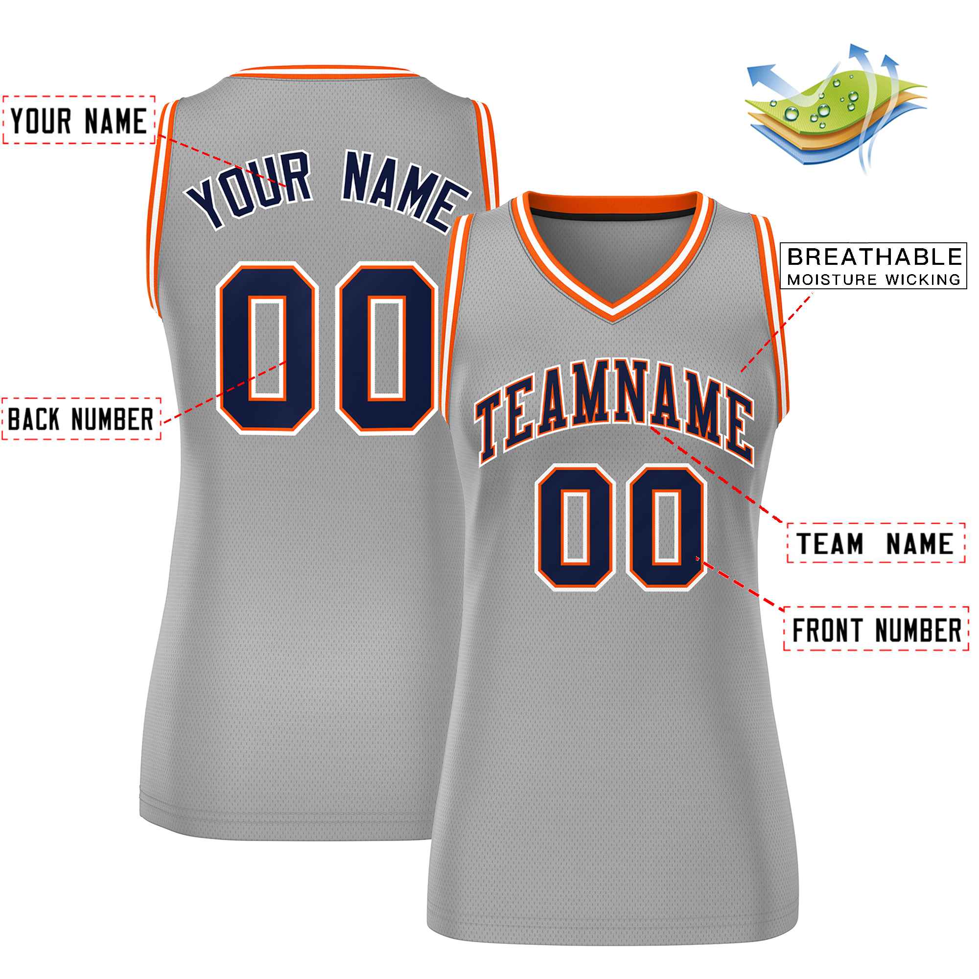 Custom Gray Navy-White Classic Tops Mesh Basketball Jersey for Women