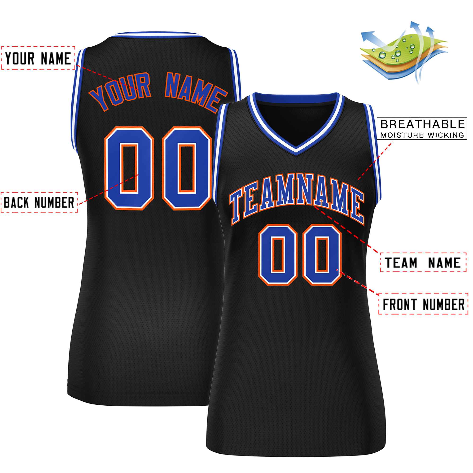 Custom Black Royal-Orange Classic Tops Mesh Basketball Jersey for Women