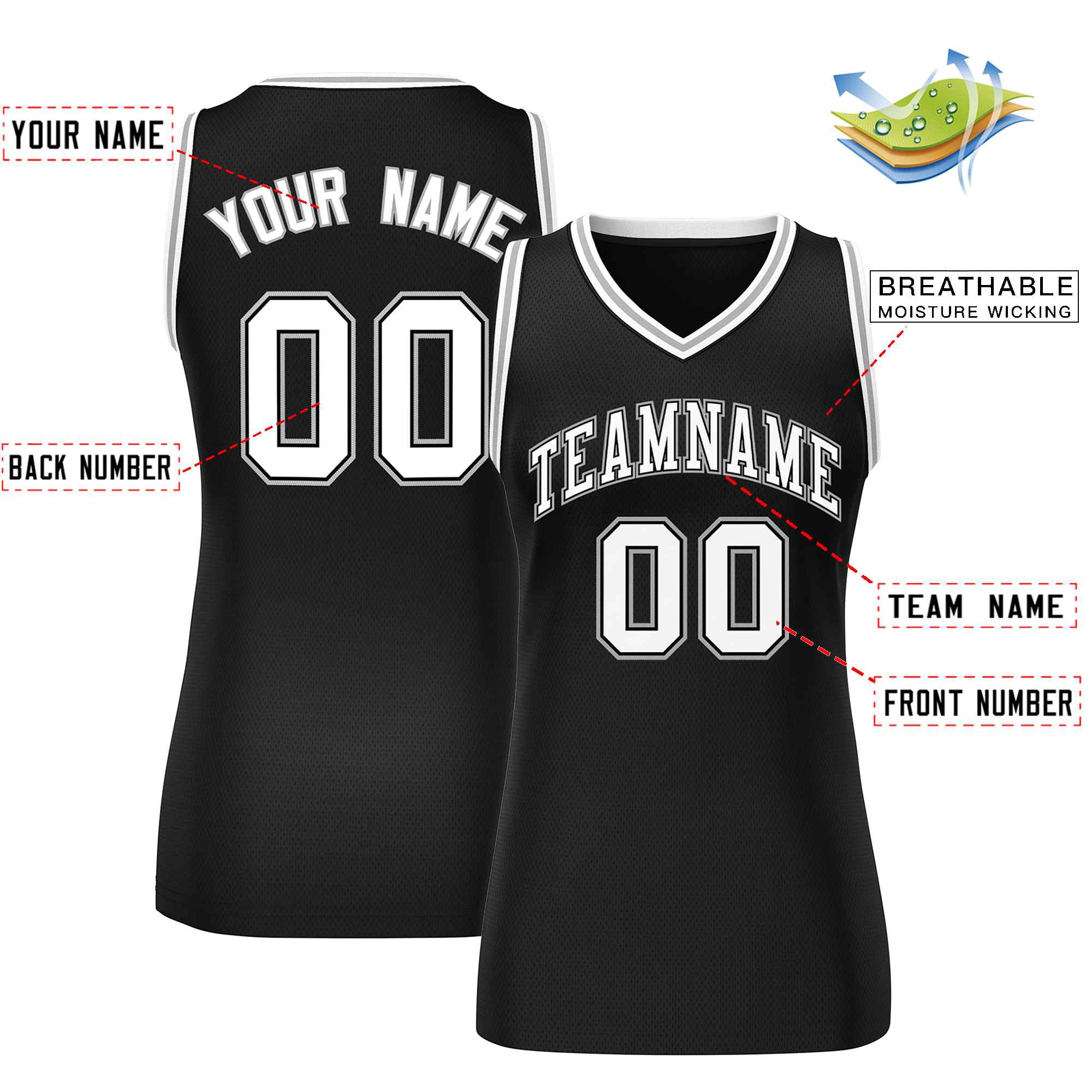 Custom Black White-Gray Classic Tops Mesh Basketball Jersey for Women