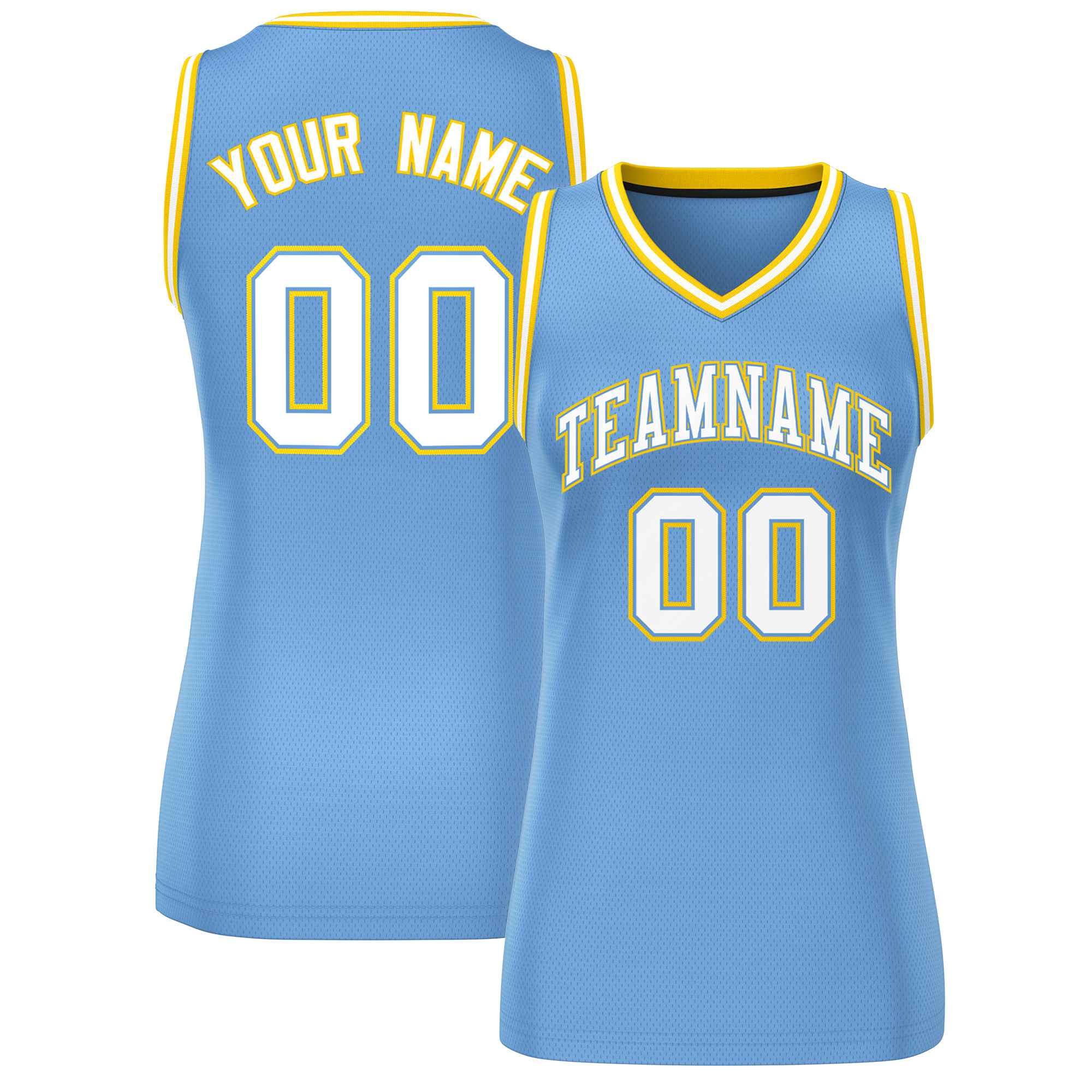 Custom Light Blue White-Gold Classic Tops Mesh Basketball Jersey for Women