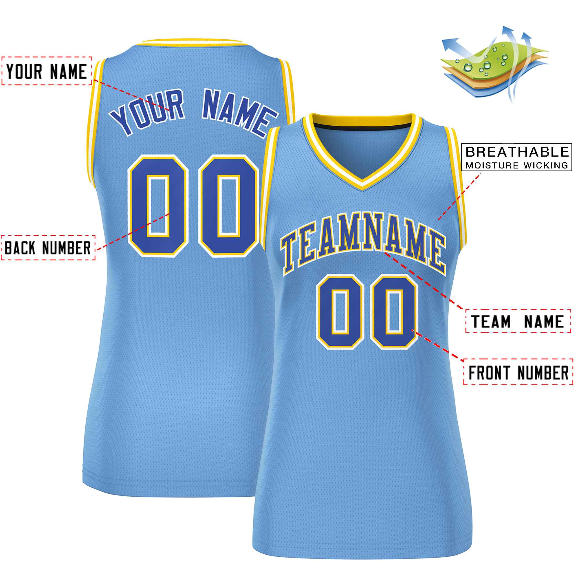 Custom Light Blue Royal-White Classic Tops Mesh Basketball Jersey for Women