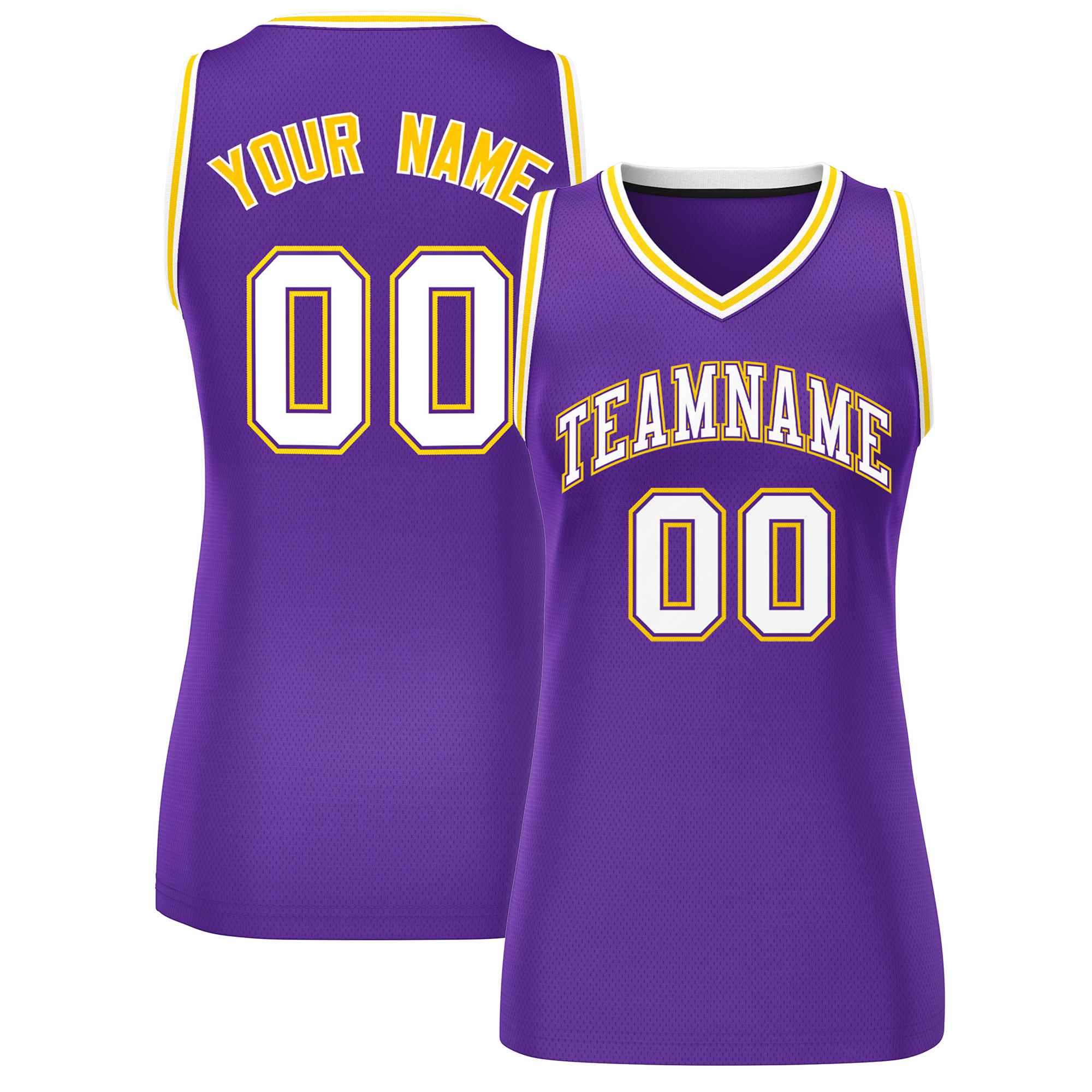 Custom Purple White-Gold Classic Tops Mesh Basketball Jersey for Women