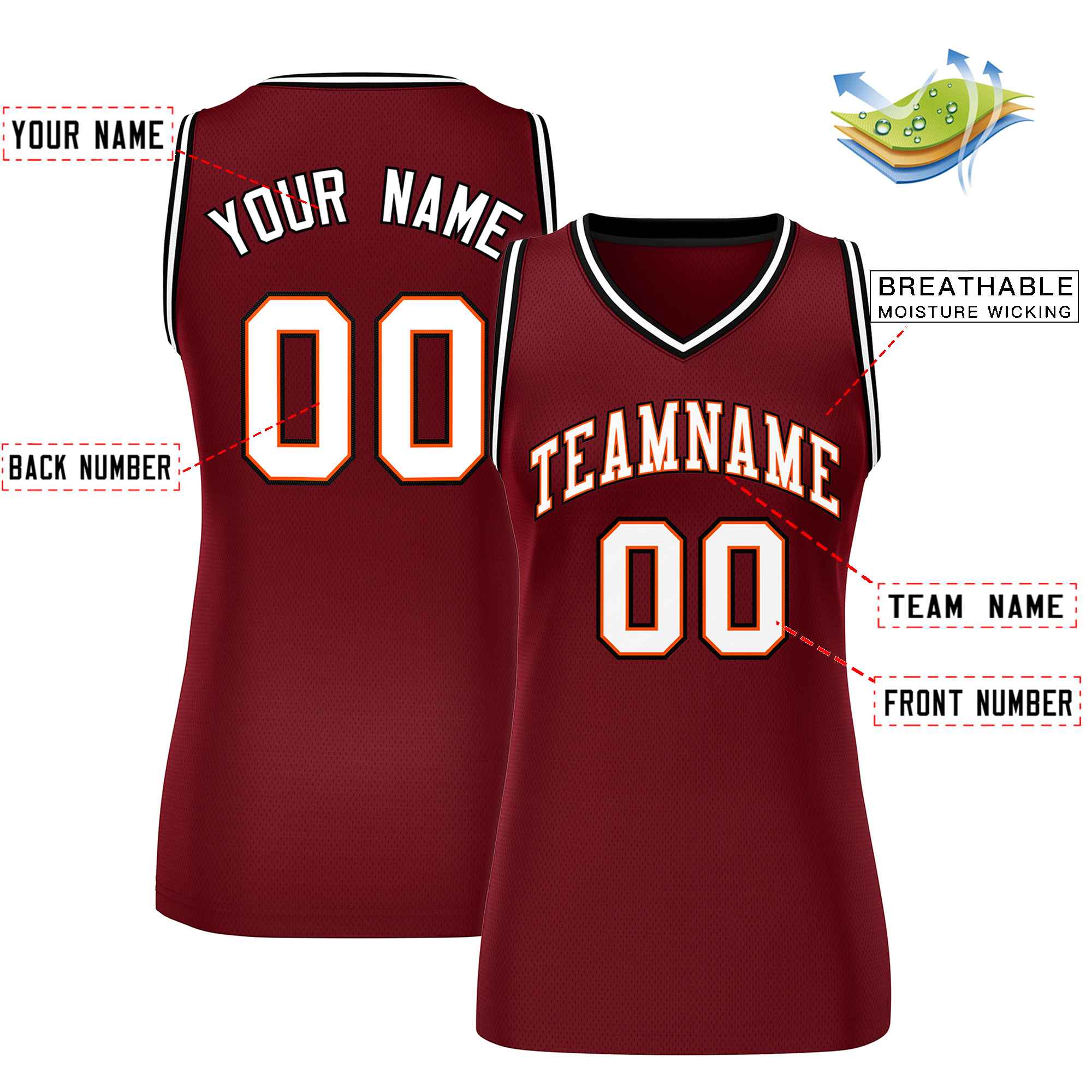 Custom Maroon White-Black Classic Tops Mesh Basketball Jersey for Women