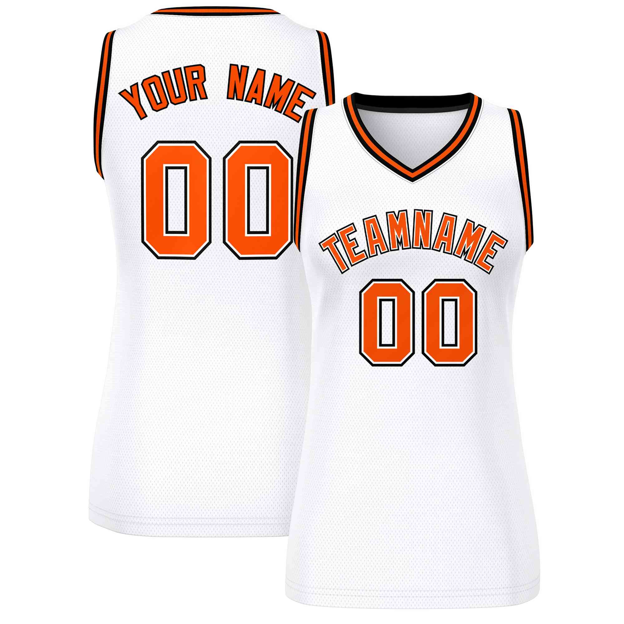 Maillot de basket-ball en maille personnalisé, blanc, Orange-noir, hauts classiques pour femmes