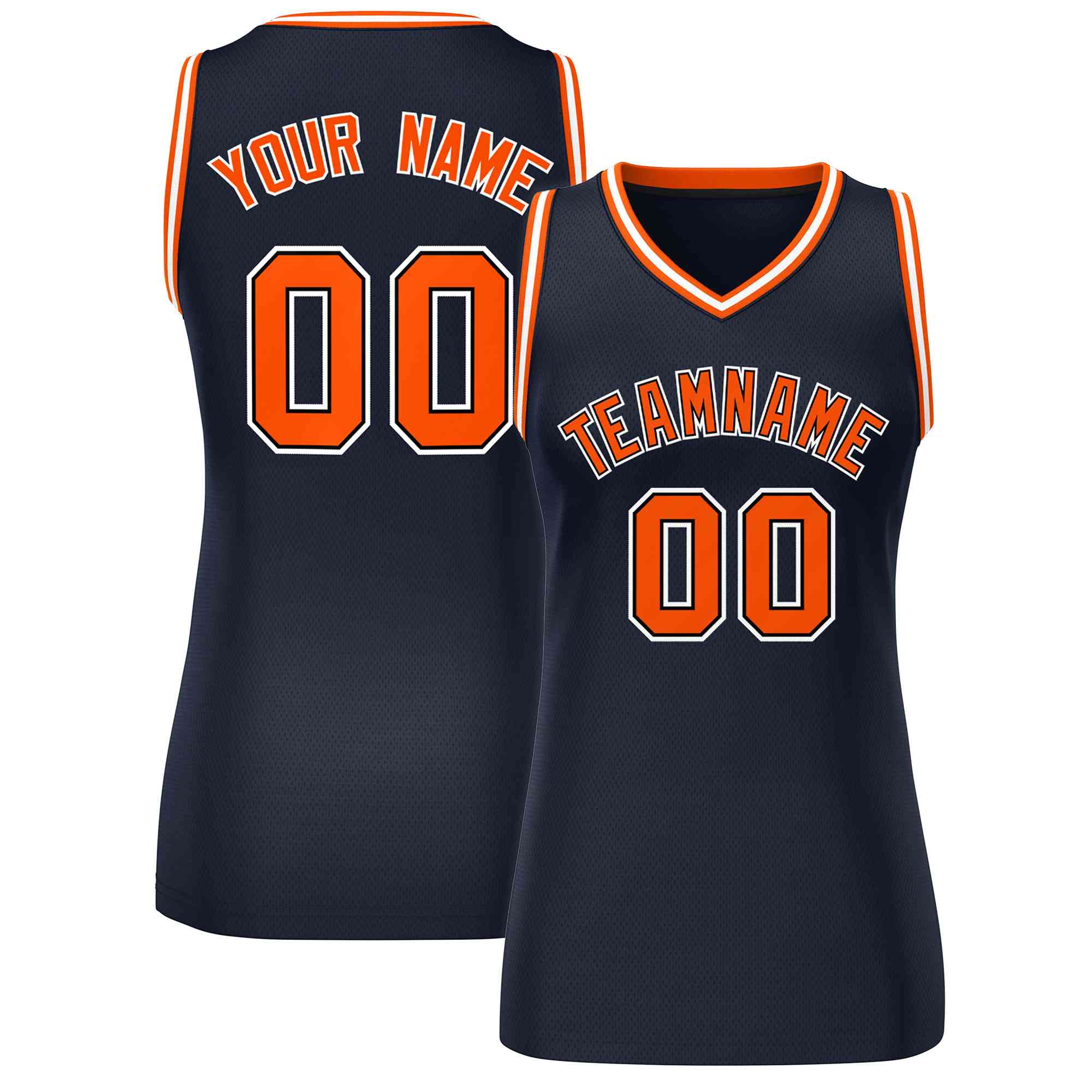 Maillot de basket-ball en maille personnalisé, bleu marine, Orange-blanc, hauts classiques pour femmes